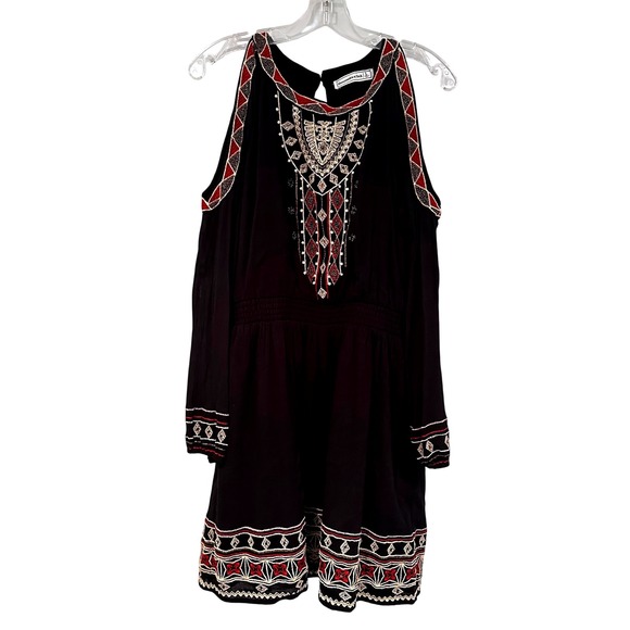 Abercrombie & Fitch Embroidered Boho Mini Dress Women's Large Black Hippie Y2K - Picture 1 of 7